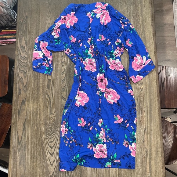 G.I.L.I. Printed Floral Duster Cardigan Open Front Long Sleeve Blue Multi Size L - Picture 5 of 8